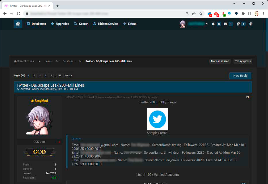 Über 200 Millionen Twitter-Accounts sollen in diesem Paket stecken, das Anfang Januar in einem Hacker- Forum zum Kauf angeboten wurde. Eine kleine Kostprobe der Daten gibt es gratis.