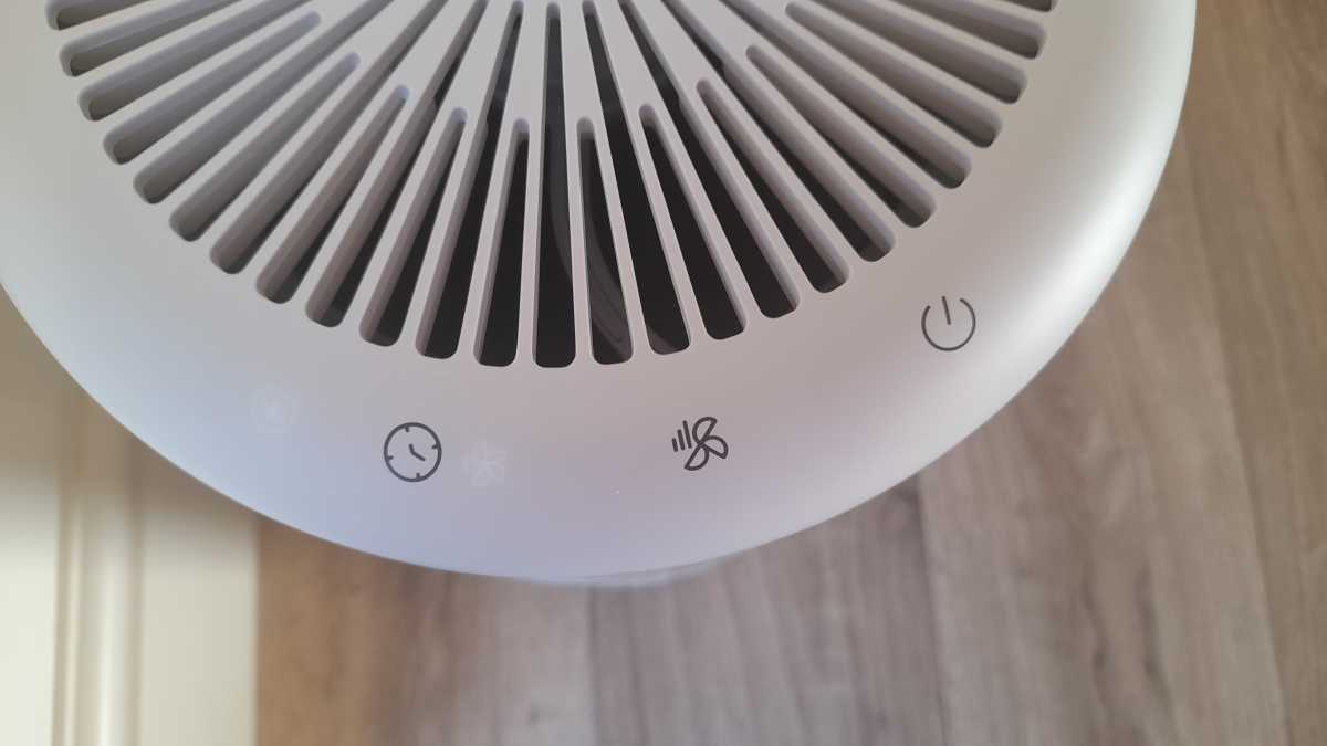 A close up of the Beko Air Purifier ATP5100I touch control rim icons.