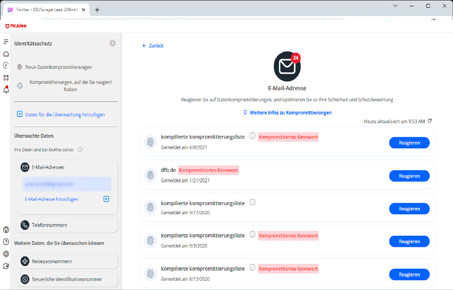 Der Antivirenhersteller McAfee bietet in der teuersten Variante seiner Sicherheitssuite einen Identitätsschutz an, der nach gestohlenen Log-in-Daten sucht.