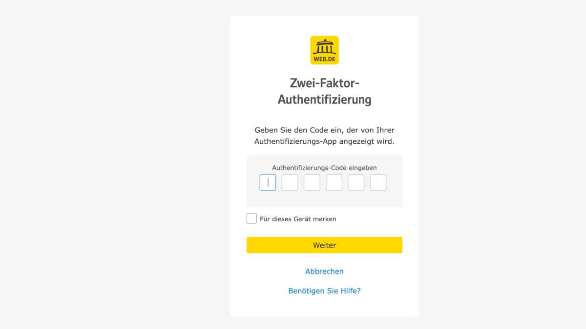 Web.de Login mit 2FA