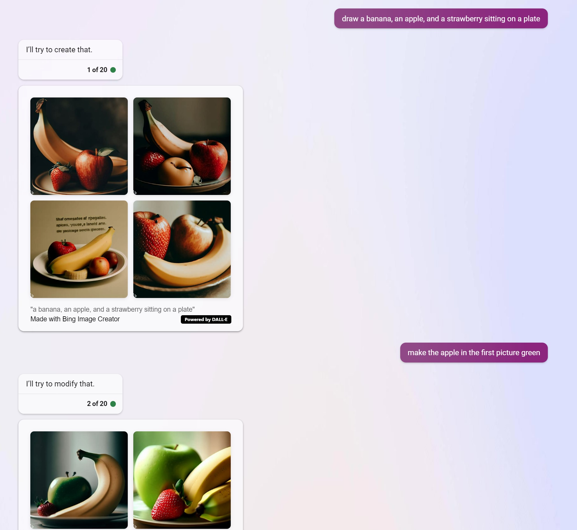 AI art Microsoft Bing Chat modifications fruit