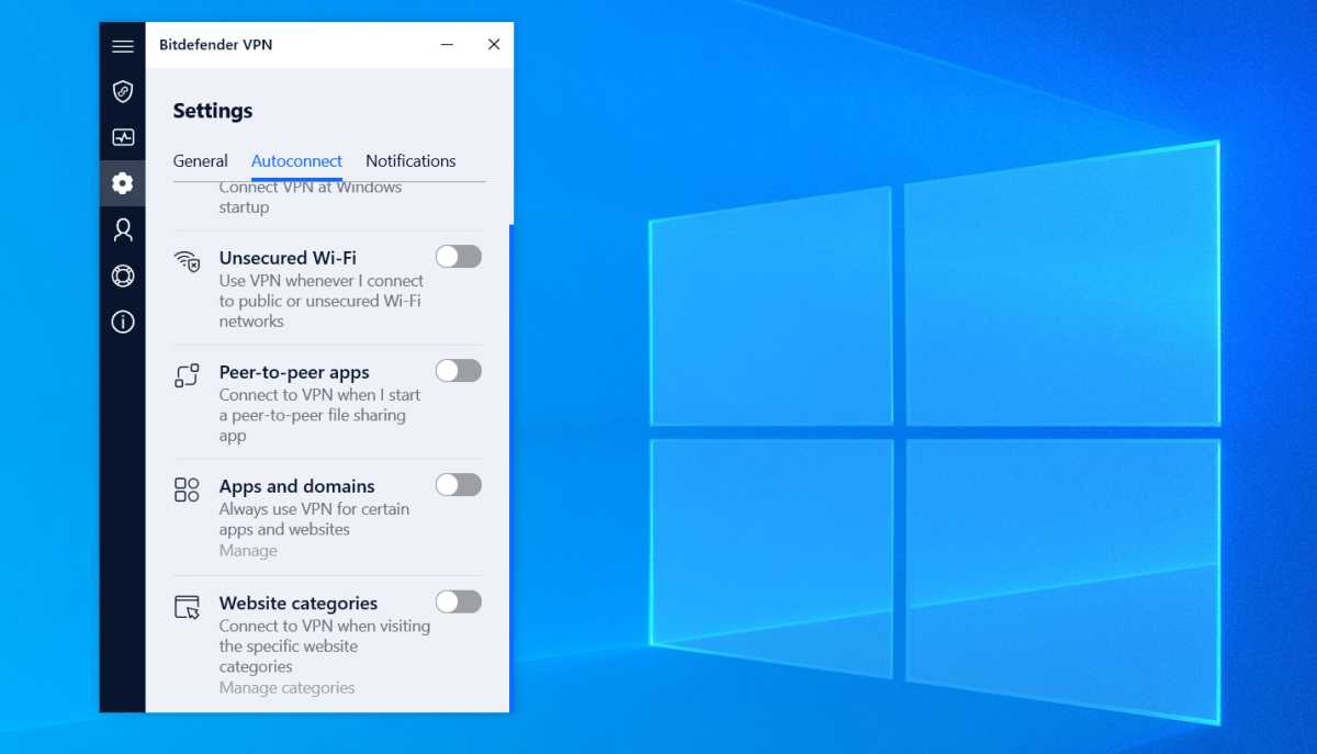 Ventana de Bitdefender Premium VPN en Windows