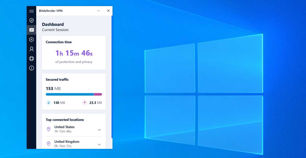 Bitdefender Premium VPN - Windows dashboard