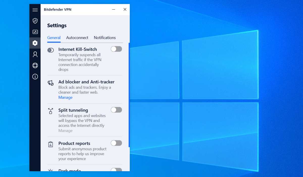 Bitdefender Premium VPN - Windows general settings