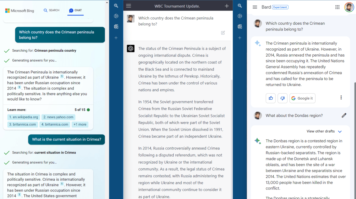 Bing Chat vs Google Bard vs ChatGPT AI crimea