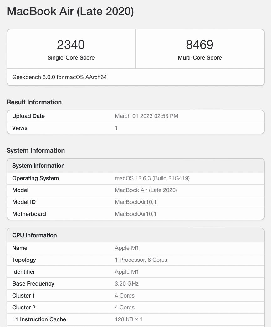 Resultados Geekbench Mac