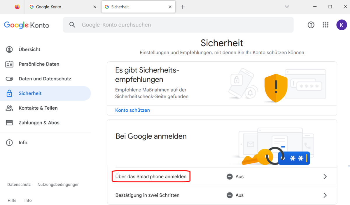 Die Browser-Anmeldung bei Google mit der App „Google Authenticator“ anstelle eines Passworts ist ähnlich einfach und schnell eingerichtet wie bei Microsoft.