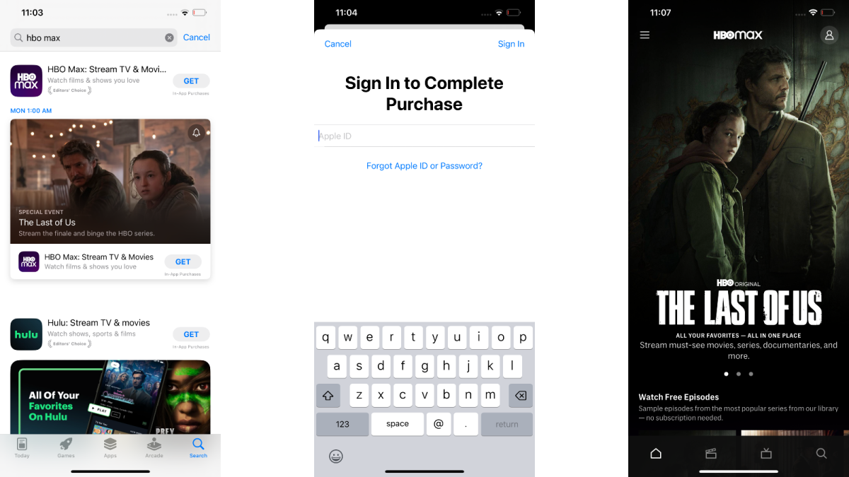 Sign-up process for HBO Max on an iPhone