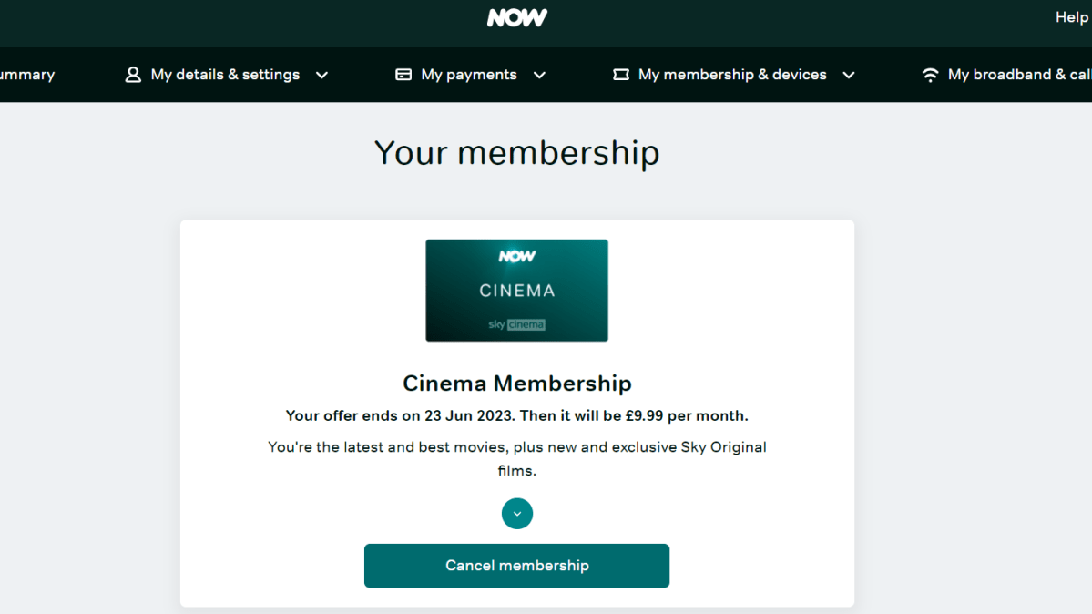 Cinema Subscription Cancellation Page