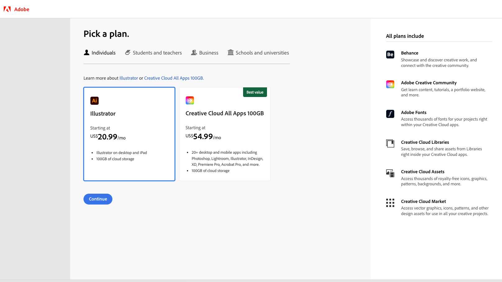 Pricing for Adobe Illustrator