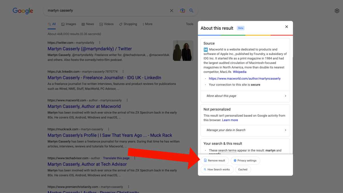 Request the removal of Google Search terms