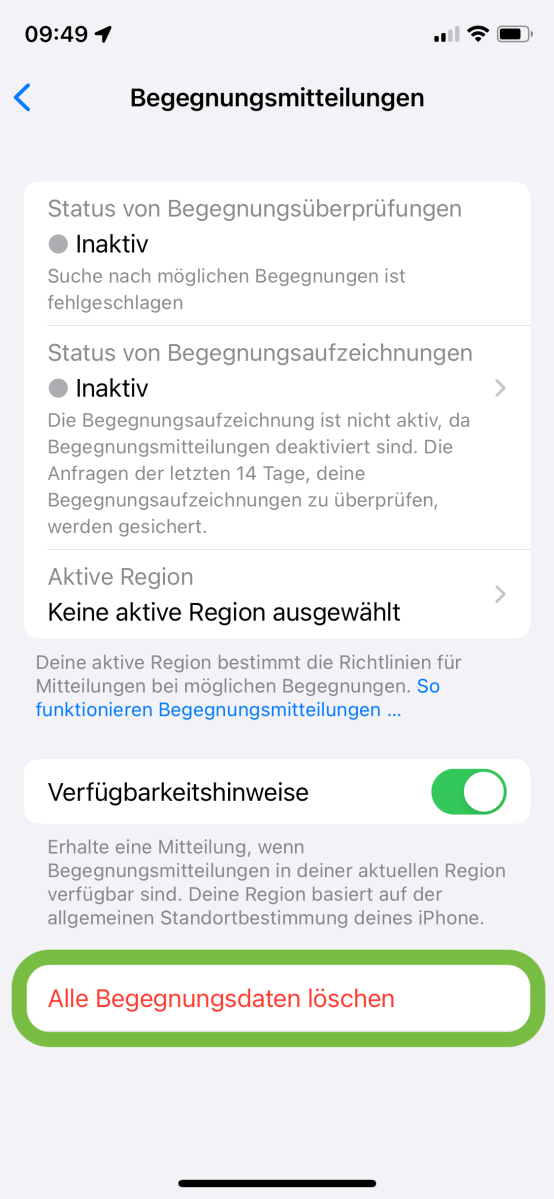 iOS hat die Begegnungsmitteilungen deaktiviert.