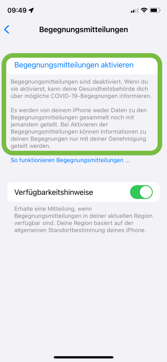 Die Schnittstelle für Begegnungsmitteilungen ist deaktiviert