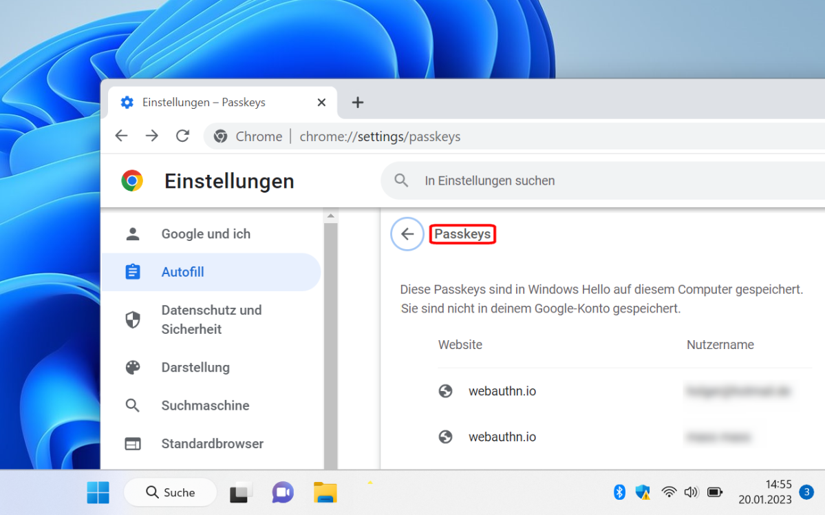 Google hat die Passkeys bereits seit Ende 2022 in seinem Webbrowser implementiert, Microsoft will in diesem Jahr bei den Fido-2-Schlüsseln in der Cloud nachziehen.