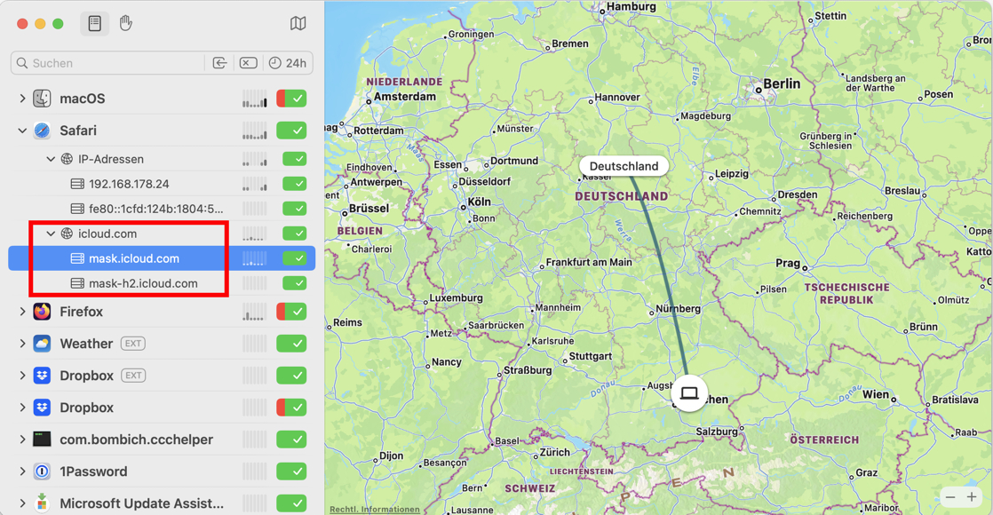 Safari mit Private Relay aktiviert