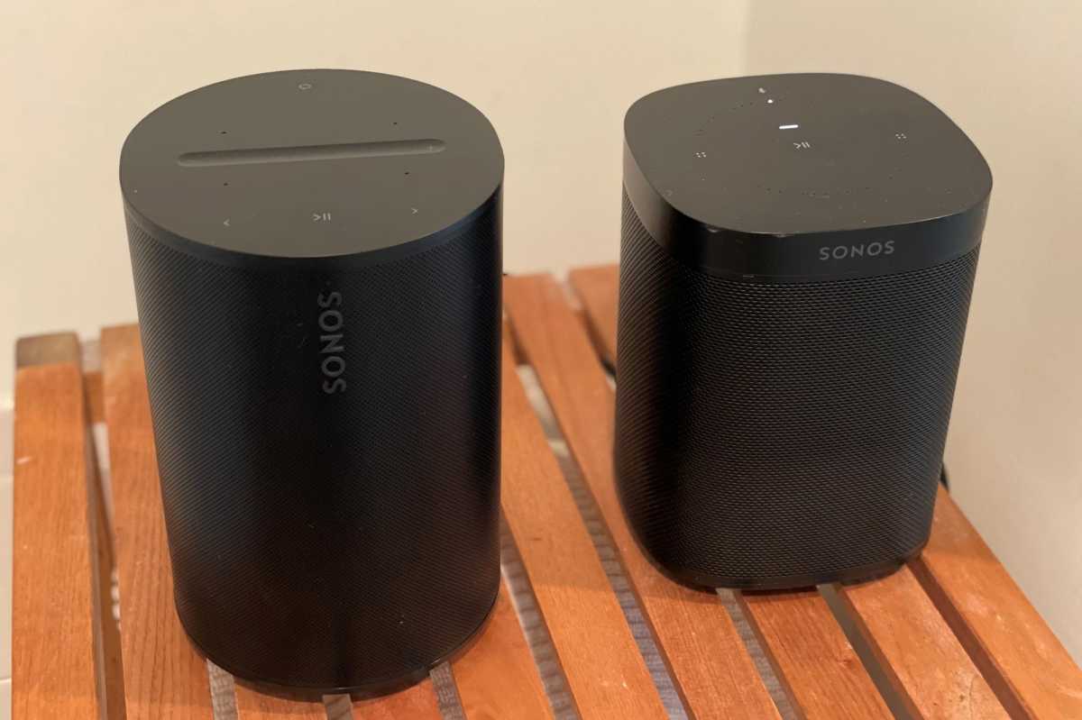 Top view of Sonos Era 100 compared to Sonos One