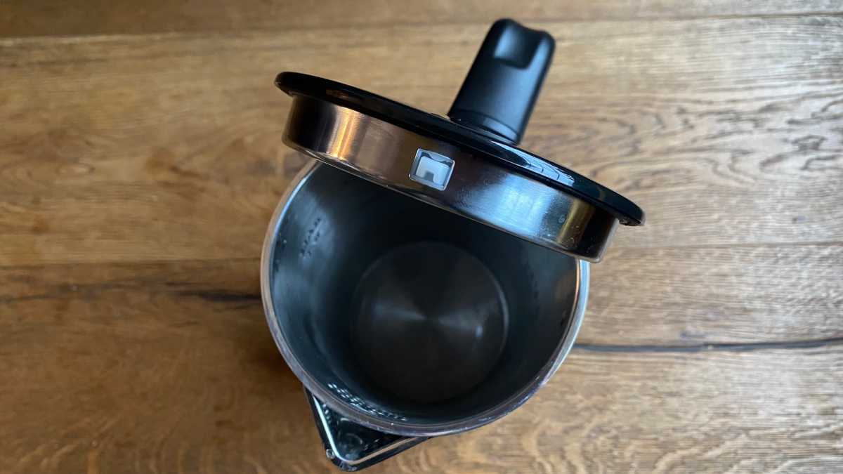 Swan Alexa Smart Kettle with open lid, showing stainless steel interior