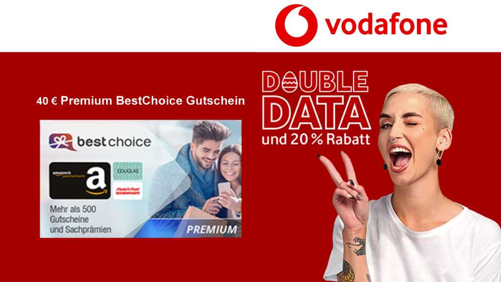 Image: Vodafone Gigamobil Young-Tarife mit doppeltem Datenvolumen, 20 % Rabatt auf Tarifpreis & Bestchoice-Gutschein sichern