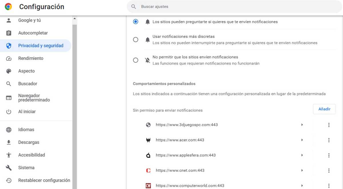 Google Chrome notificaciones
