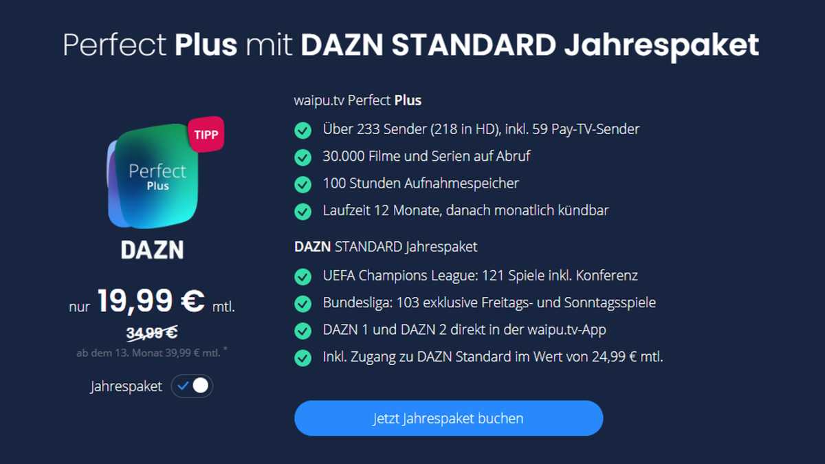 Waipu.tv + DAZN: Leistungen