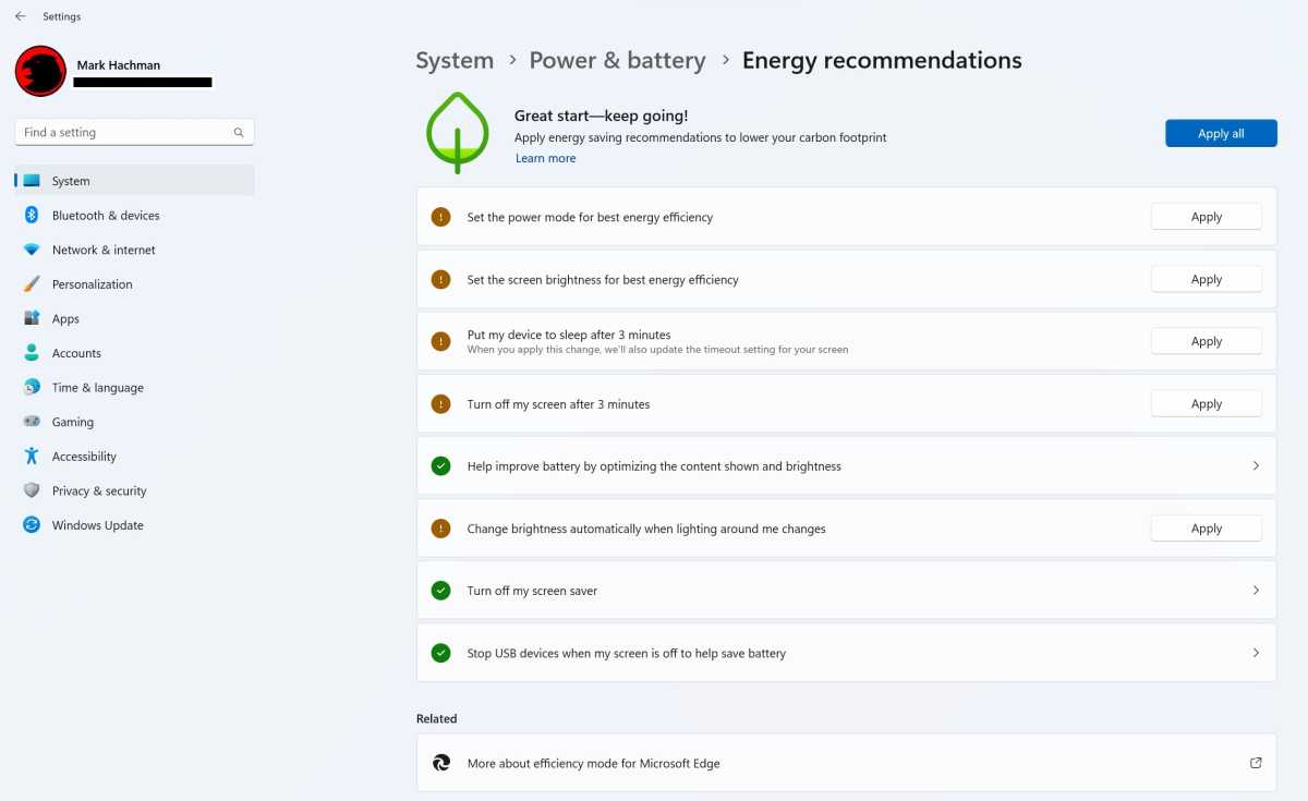 Windows 11 February 2023 Update Energy recommendations edit