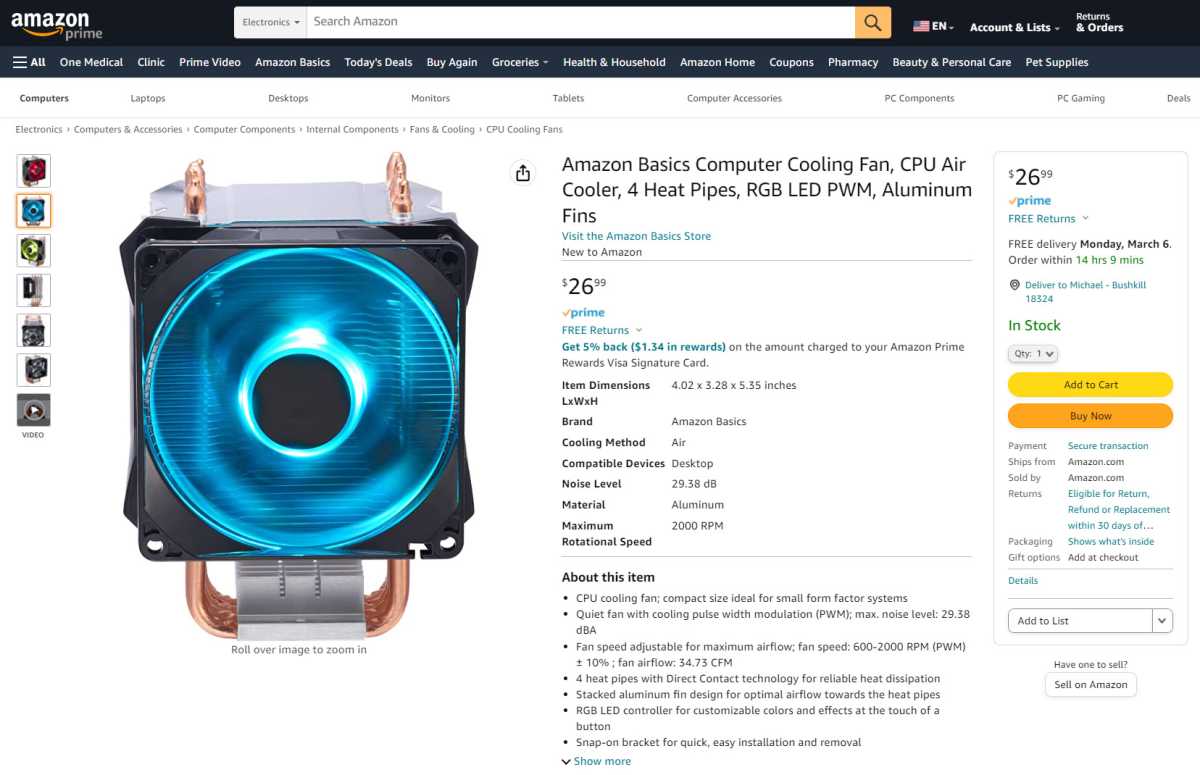 Amazon Basics CPU cooler screenshot