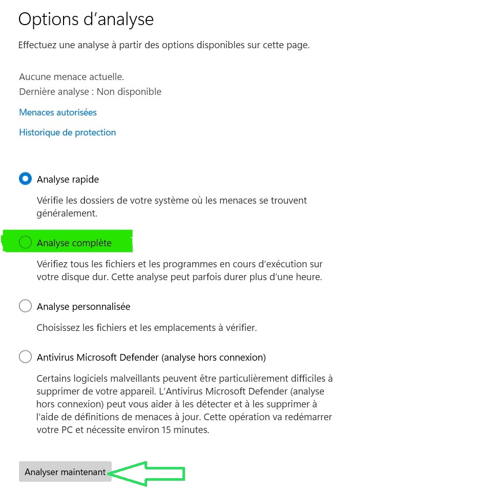Analyse complète virus Windows 11