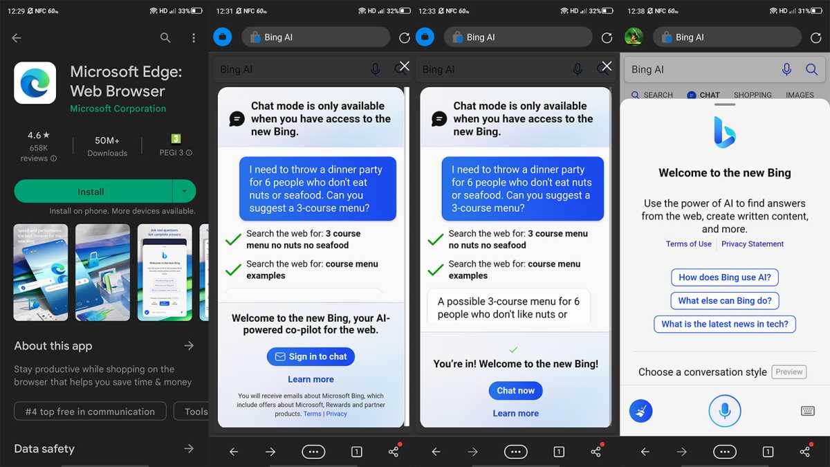 Bing chat screenshots de móvil Android