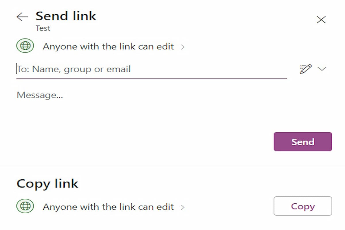 Another window will open where you will enter the name or email address of the person you want to share with, or copy the link to give to those who will need to access the list.