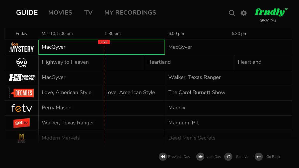 Frndly TV grid guide