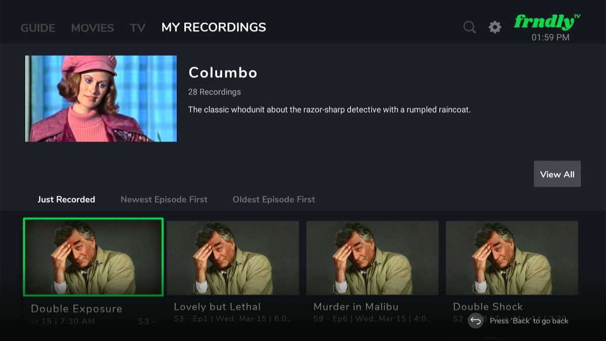 Frndly TV recording list