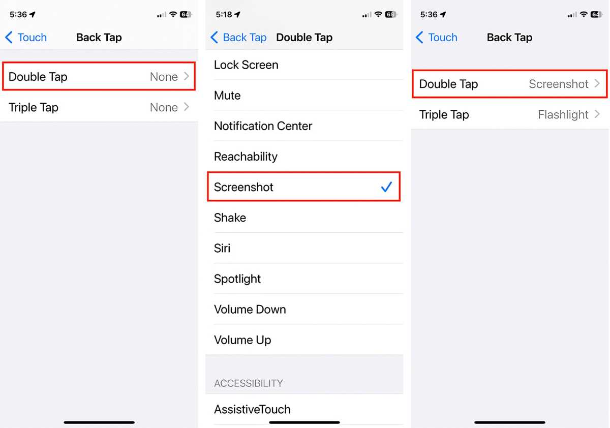 Настройки обратного касания iOS