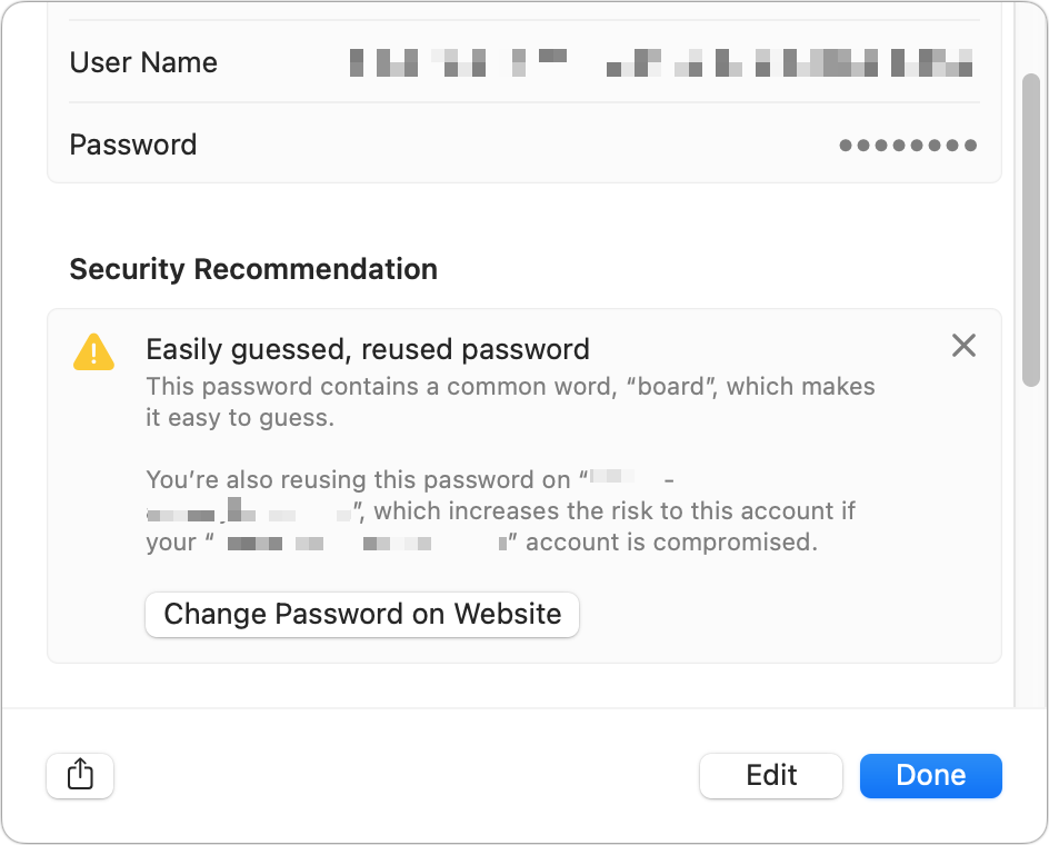 safari update password