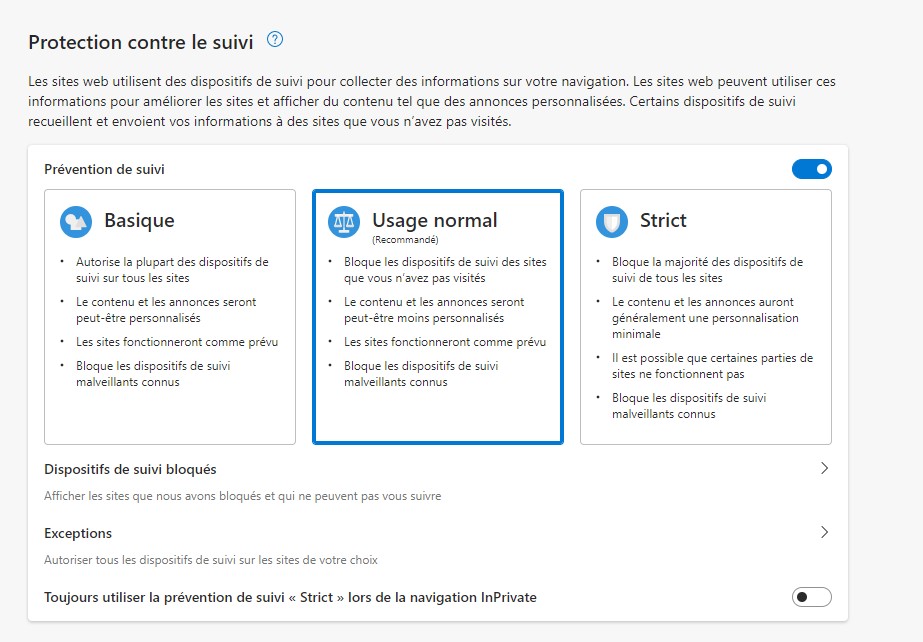 protection contre le suivi windows 11 edge