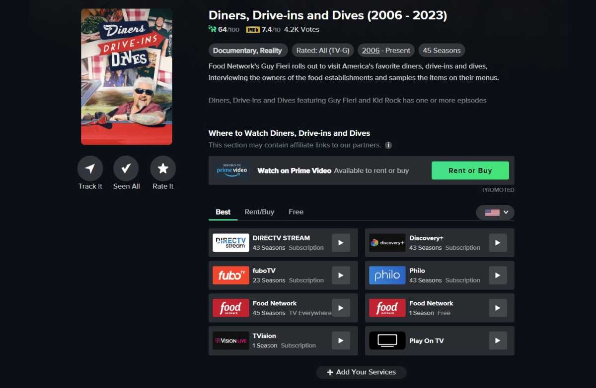 Reelgood search results for Diners, Drive-ins, and Dives