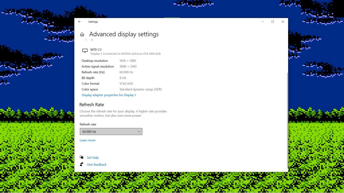 Windows 10 refresh rate options