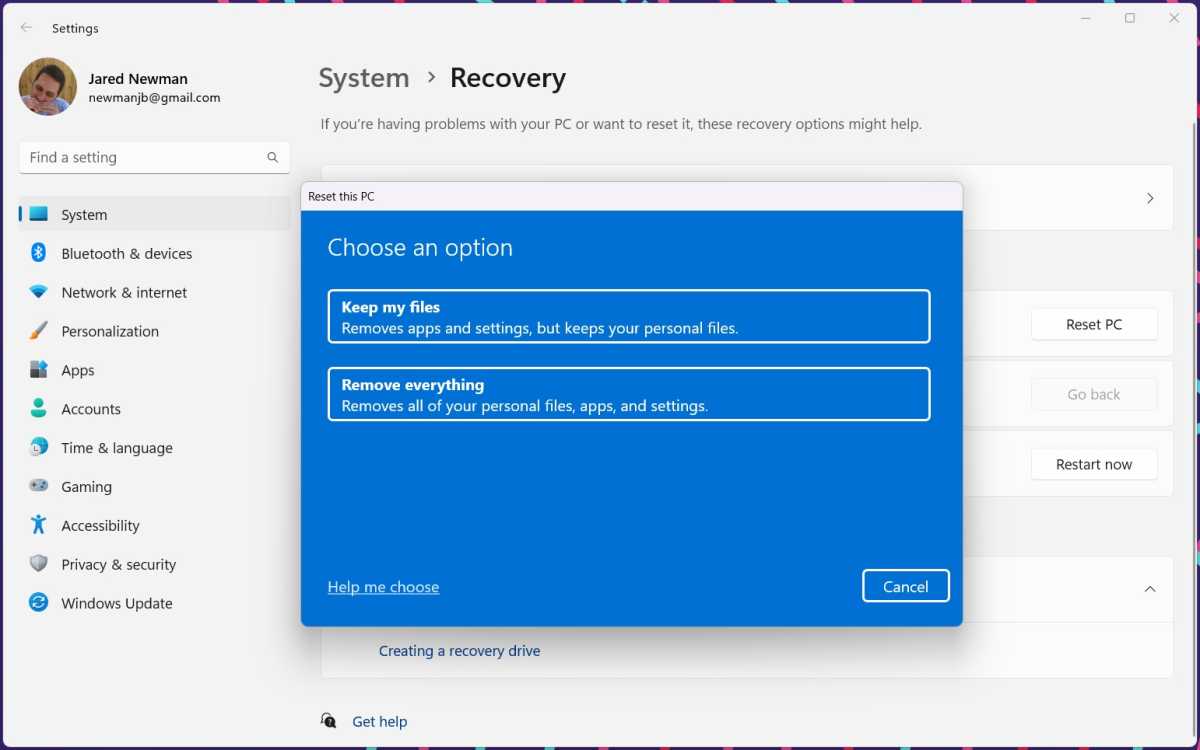 Resetting a Windows 11 PC