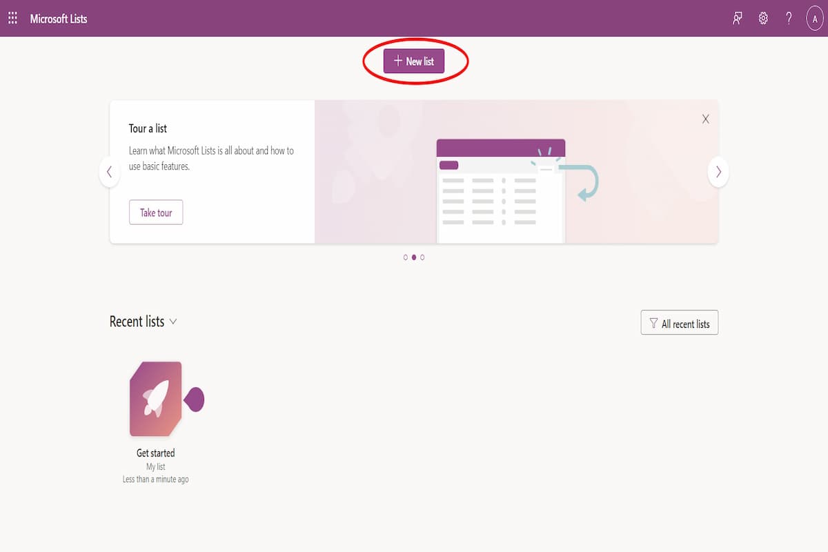 Inside the lists portal, you will click the purple button at the top that says “New List.”