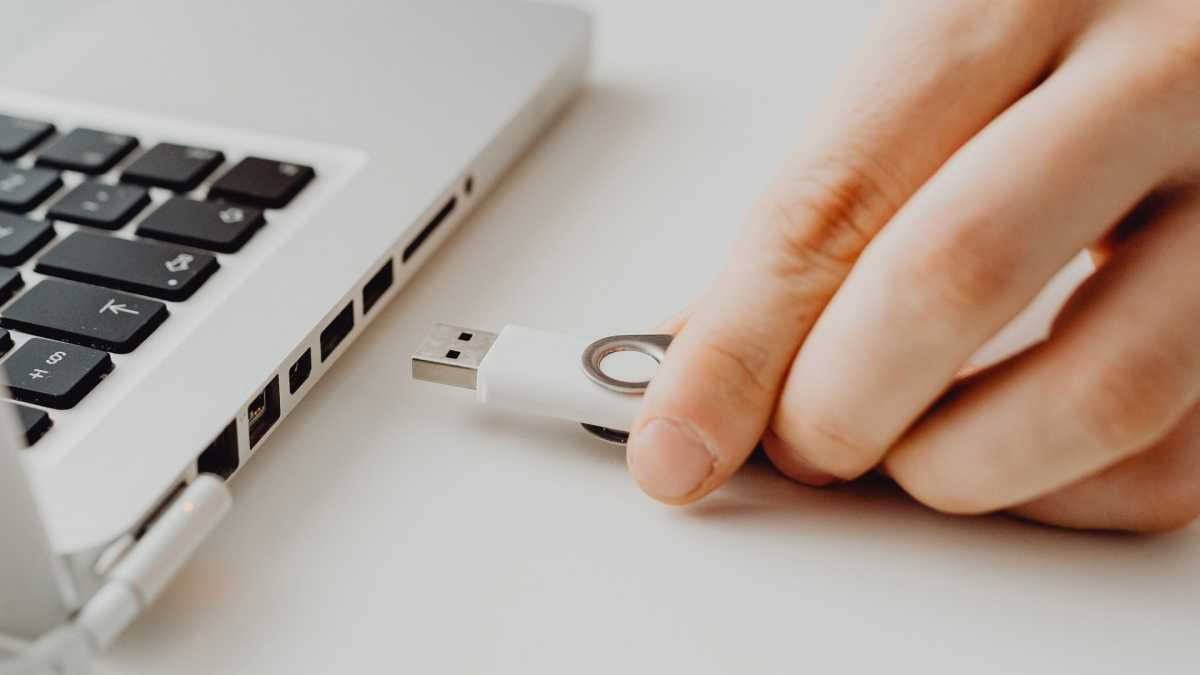 USB flash drive being inserted