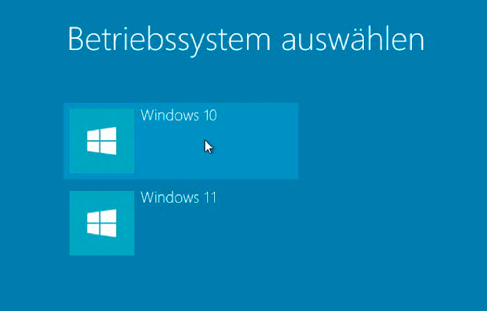 Bootmanager: Beim Start des Rechners erscheint neben der bereits vorhandenen Windows- Version auch das in der VHD-Datei installierte Windows 11.