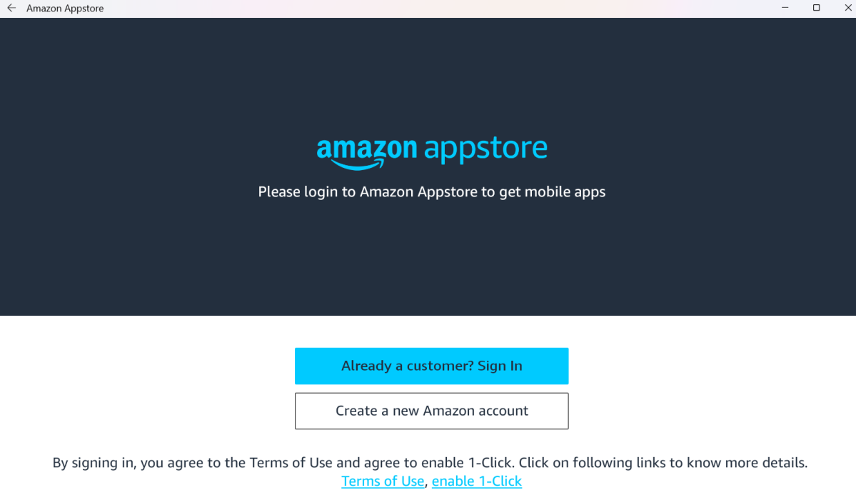 Amazon Appstore setup screen on Windows 11