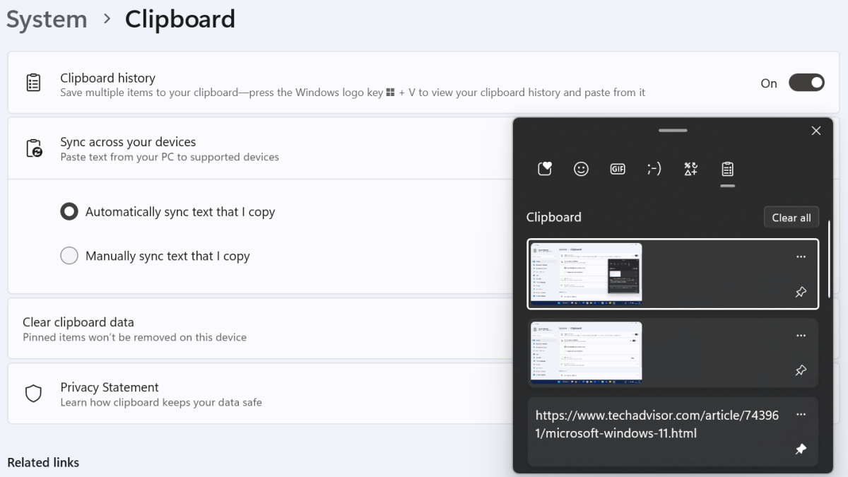 Windows 11 clipboard history