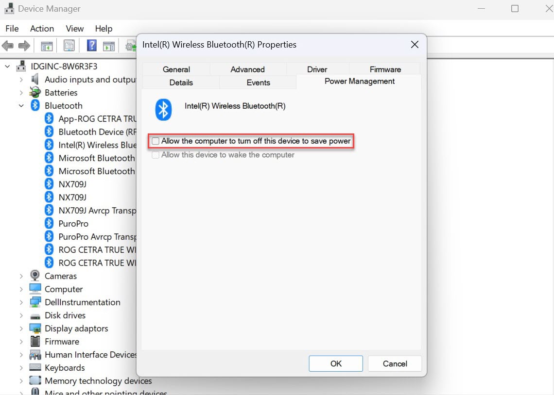 Windows 11 allow Bluetooth to be turned off setting