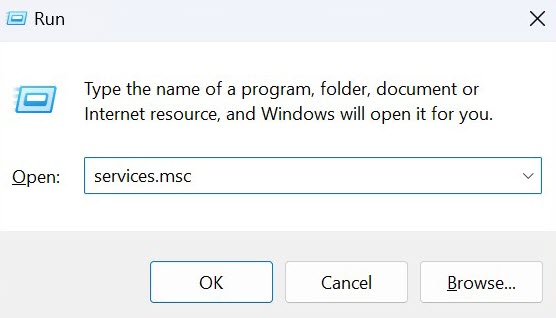 Windows 11 services.msc Run window