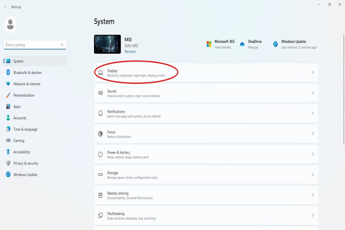 In the Settings menu, left-click the “Display” button.