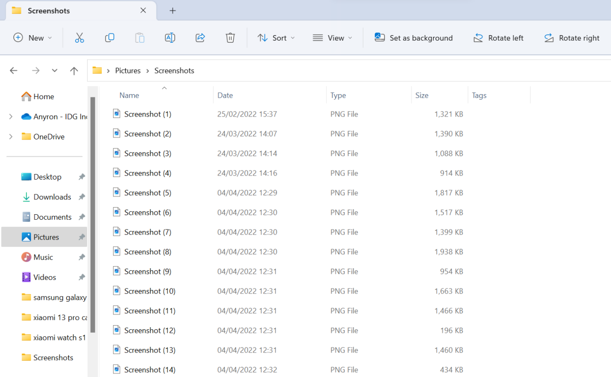 Screenshots folder in Windows 11 File Explorer