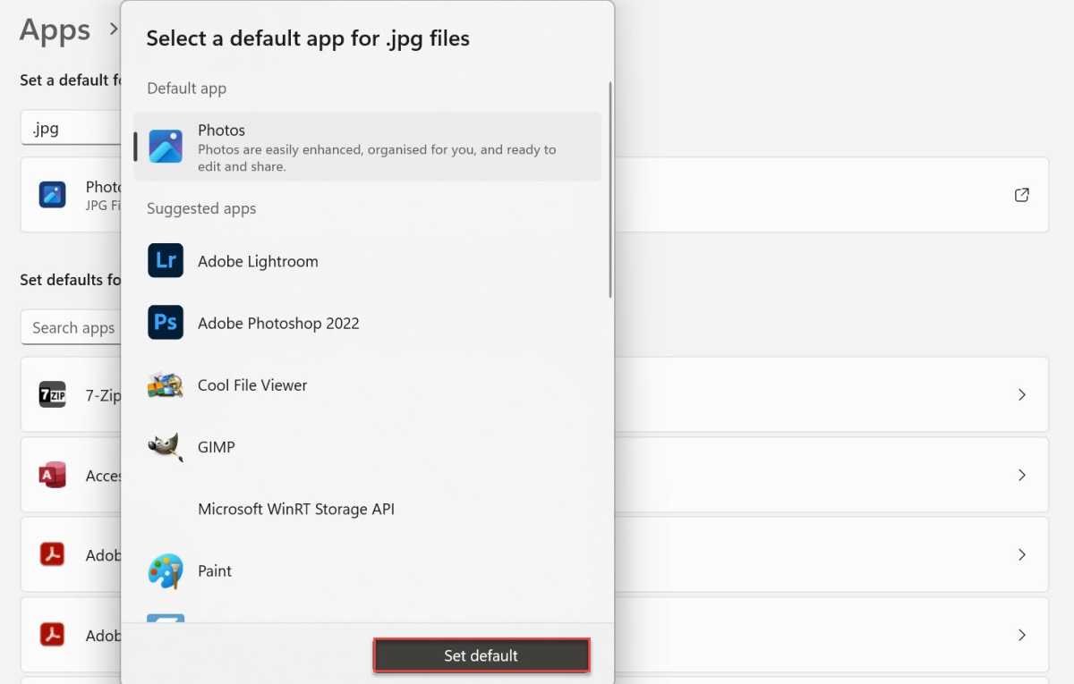Windows 11 set default apps screenshot