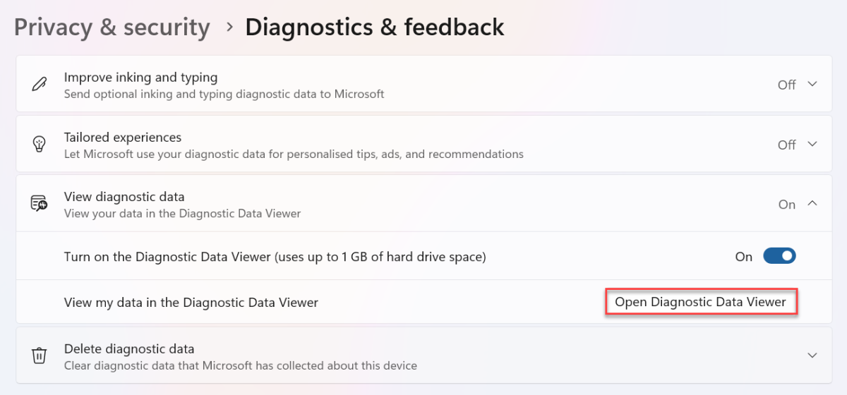 Windows 11 turn off data collection screenshot