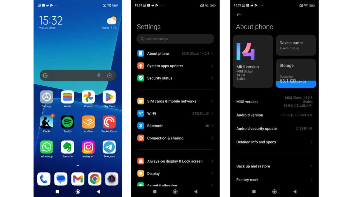 Interfaz de usuario del Xiaomi 13 Lite