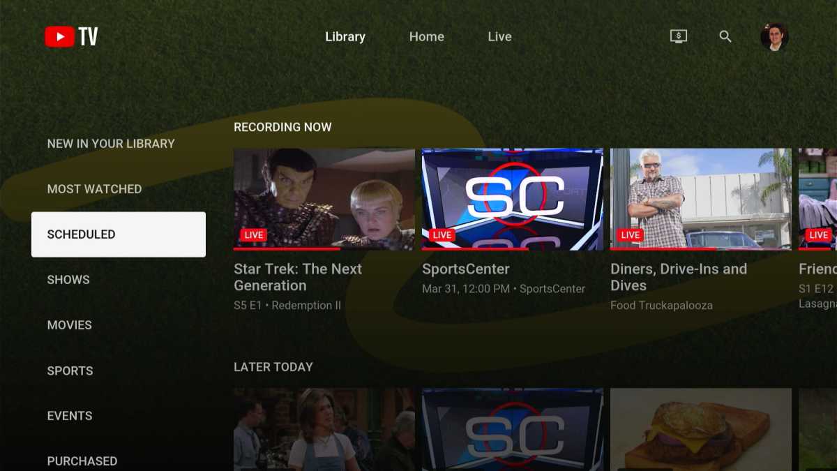 Scheduled recording list in YouTube TV